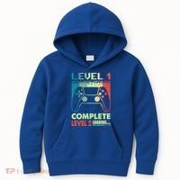 Level 1 Complete 1 Anniversary 1st Wedding Anniversary Gamer Gift Kids Hoodie thumb 0