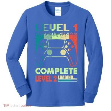 Level 1 Complete 1 Anniversary 1st Wedding Anniversary Gamer Gift Kids Long Sleeve Shirt