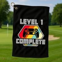 Level 1 Complete 1 Anniversary 1st Wedding Anniversary Gamer Gift Golf Towel thumb 1