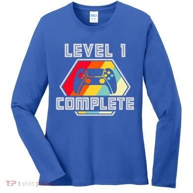 Level 1 Complete 1 Anniversary 1st Wedding Anniversary Gamer Gift Women's Long Sleeve Shirt