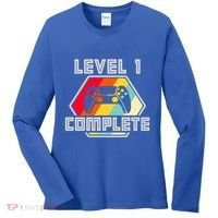 Level 1 Complete 1 Anniversary 1st Wedding Anniversary Gamer Gift Women's Long Sleeve Shirt thumb 0