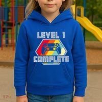 Level 1 Complete 1 Anniversary 1st Wedding Anniversary Gamer Gift Kids Hoodie thumb 3