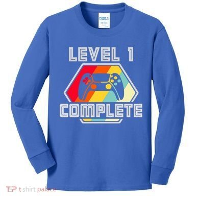 Level 1 Complete 1 Anniversary 1st Wedding Anniversary Gamer Gift Kids Long Sleeve Shirt
