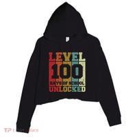 Level 100 Days Of School Unlocked Funny School Crop Fleece Hoodie thumb 0