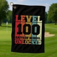 Level 100 Days Of School Unlocked Funny School Golf Towel thumb 1
