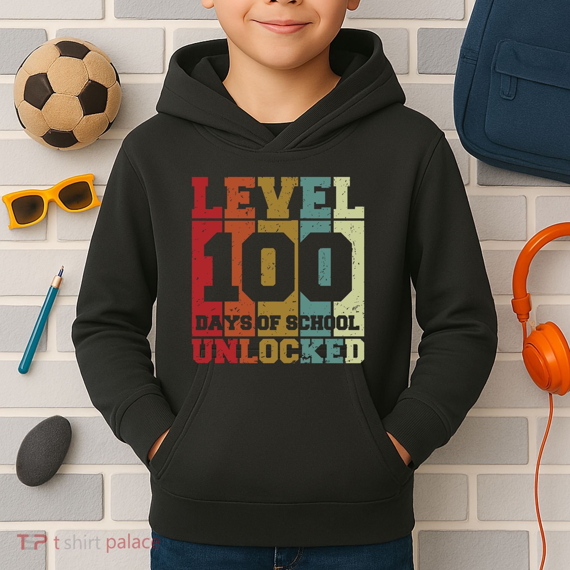 Level 100 Days Of School Unlocked Funny School Kids Hoodie