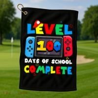 Level 100 Days Of School Complete Gamer Video Games Golf Towel thumb 1