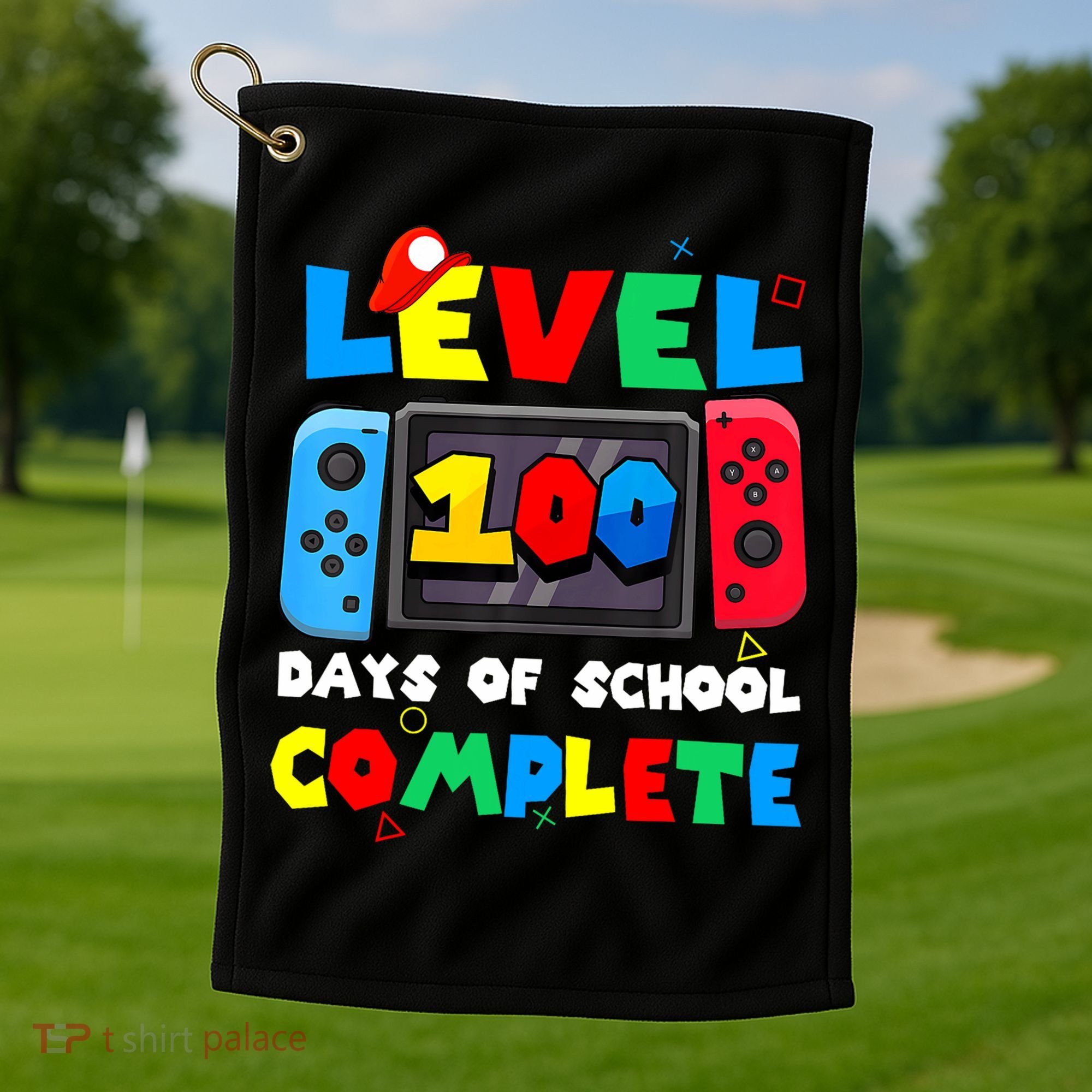 Level 100 Days Of School Complete Gamer Video Games Golf Towel
