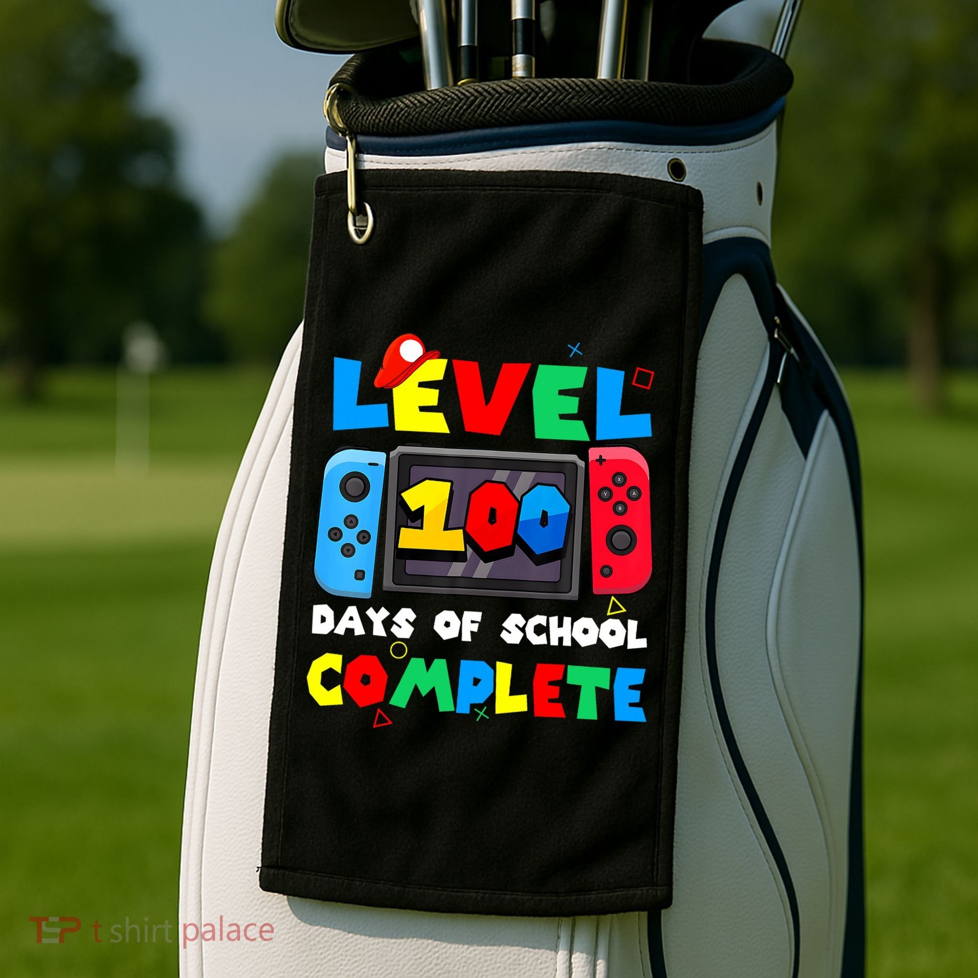 Level 100 Days Of School Complete Gamer Video Games Golf Towel