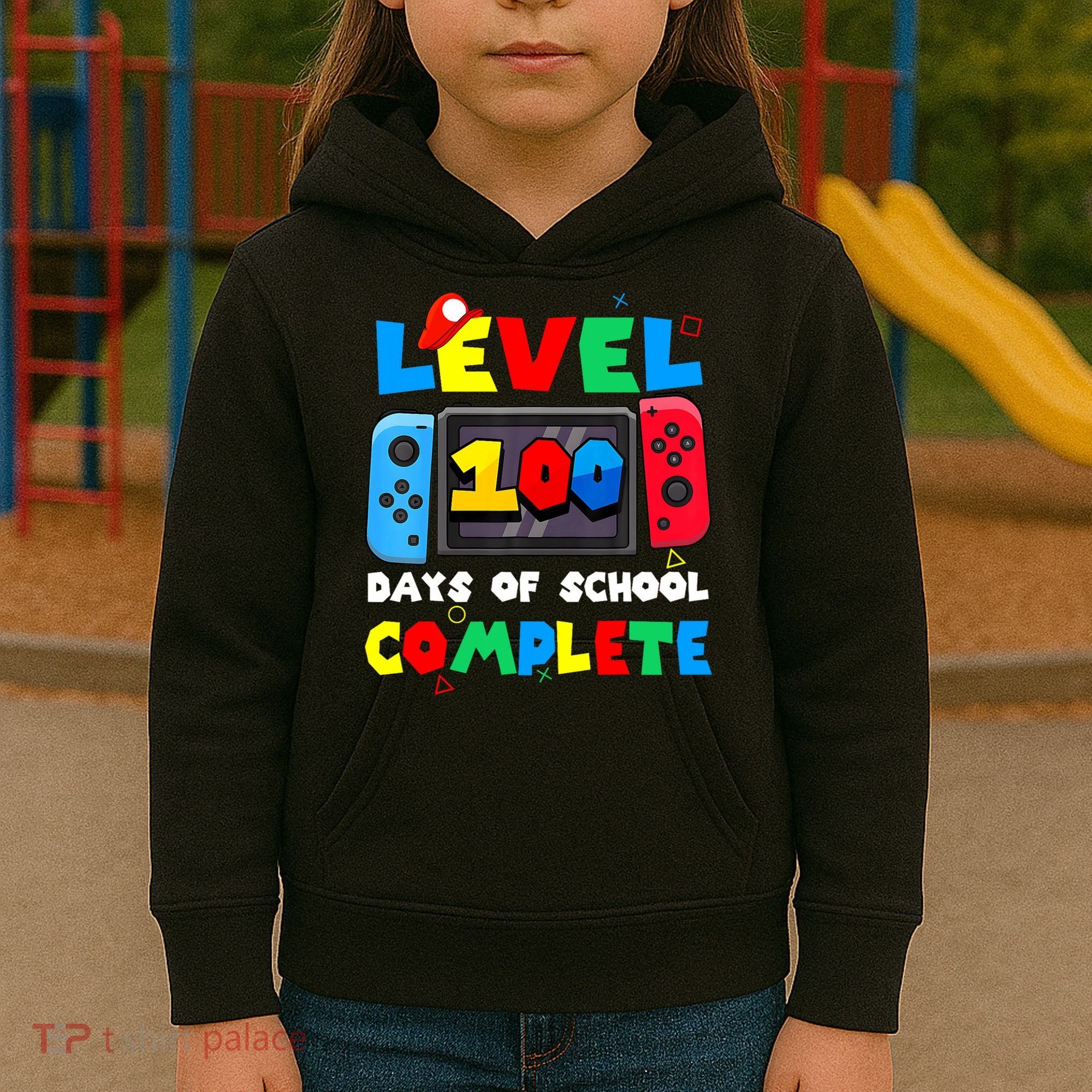Level 100 Days Of School Complete Gamer Video Games Kids Hoodie