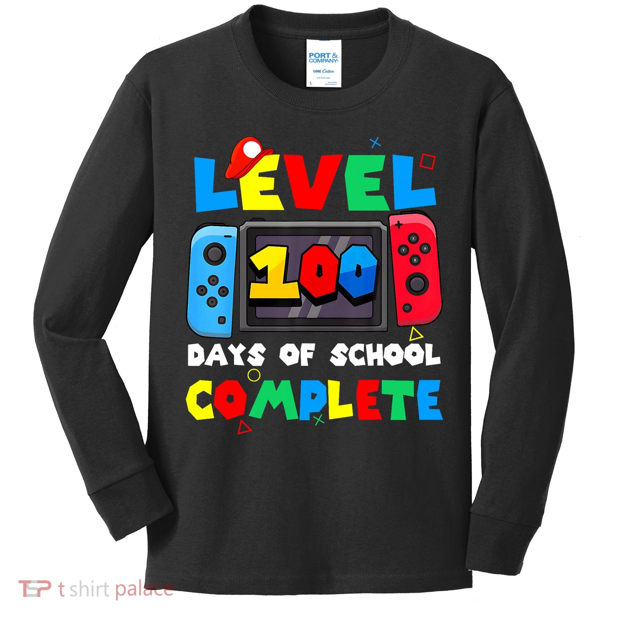 Level 100 Days Of School Complete Gamer Video Games Kids Long Sleeve Shirt