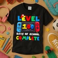Level 100 Days Of School Complete Gamer Video Games Kids T-Shirt thumb 3