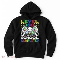 Level 100 Days Of School Completed 100th Day Gamer Boys Kids Hoodie thumb 0