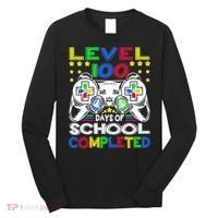Level 100 Days Of School Completed 100th Day Gamer Boys Kids Long Sleeve Shirt thumb 0