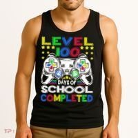 Level 100 Days Of School Completed 100th Day Gamer Boys Kids Tank Top thumb 3