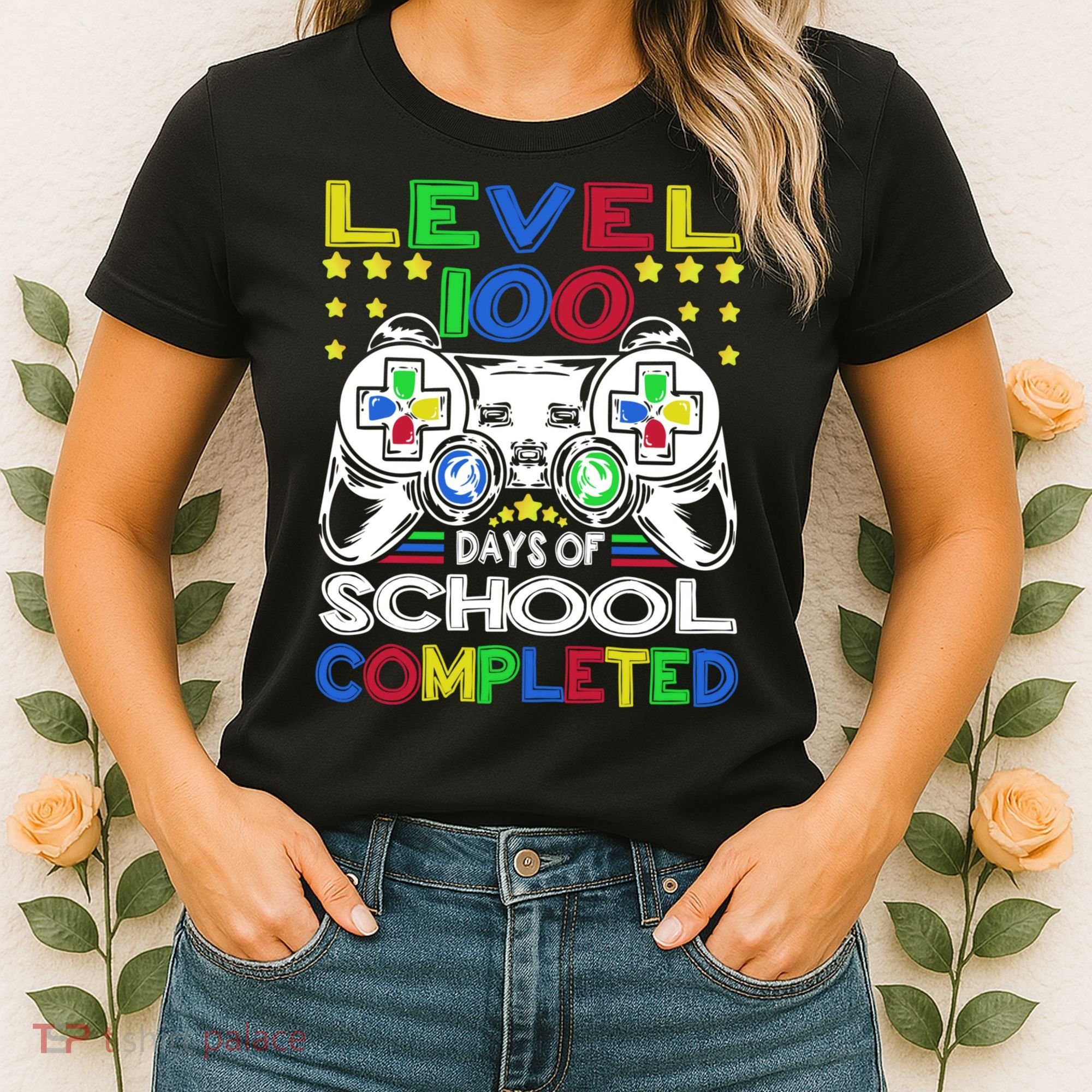 Level 100 Days Of School Completed 100th Day Gamer Boys Kids Women's T-Shirt