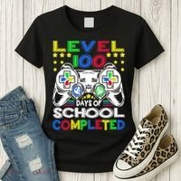 Level 100 Days Of School Completed 100th Day Gamer Boys Kids Women's T-Shirt thumb 3