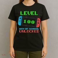 Level 100 Days Of School Unlocked Gamer Video Games T-Shirt thumb 4