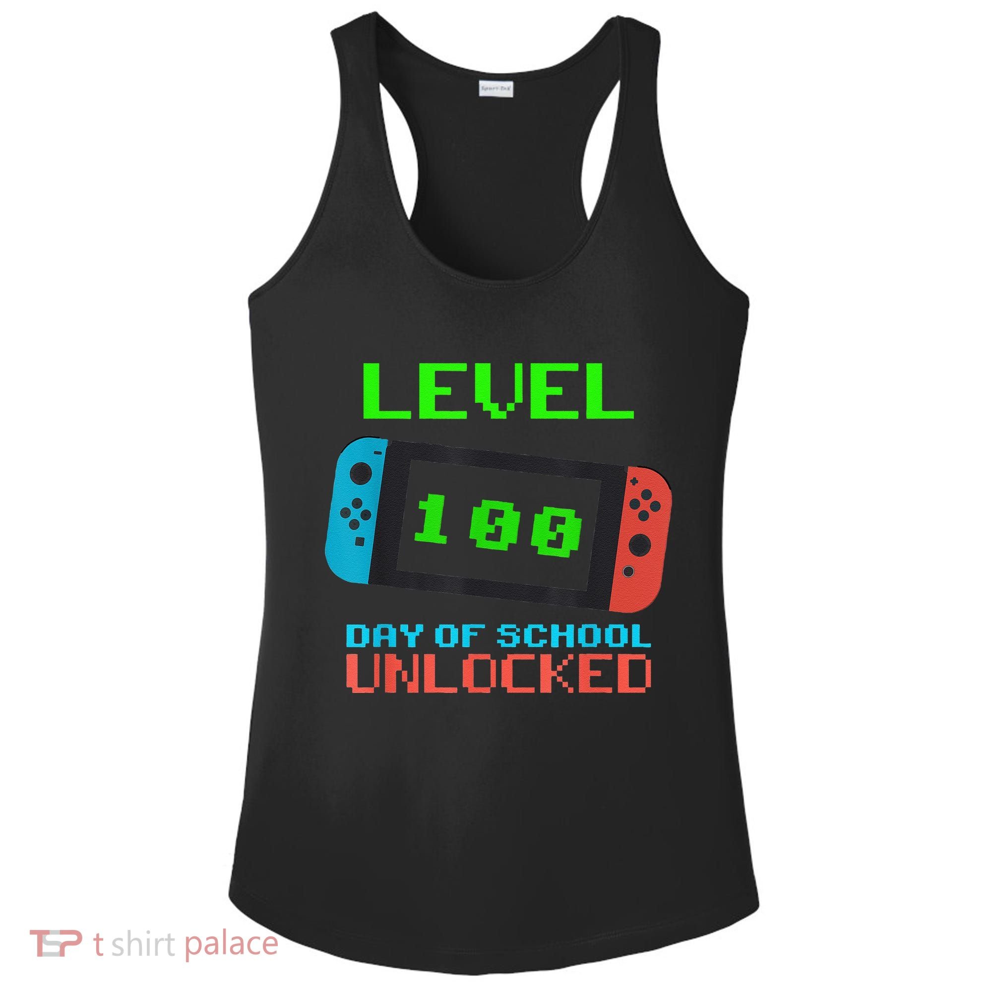 Level 100 Days Of School Unlocked Gamer Video Games Ladies PosiCharge Competitor Racerback Tank