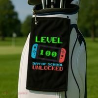 Level 100 Days Of School Unlocked Gamer Video Games Golf Towel thumb 2