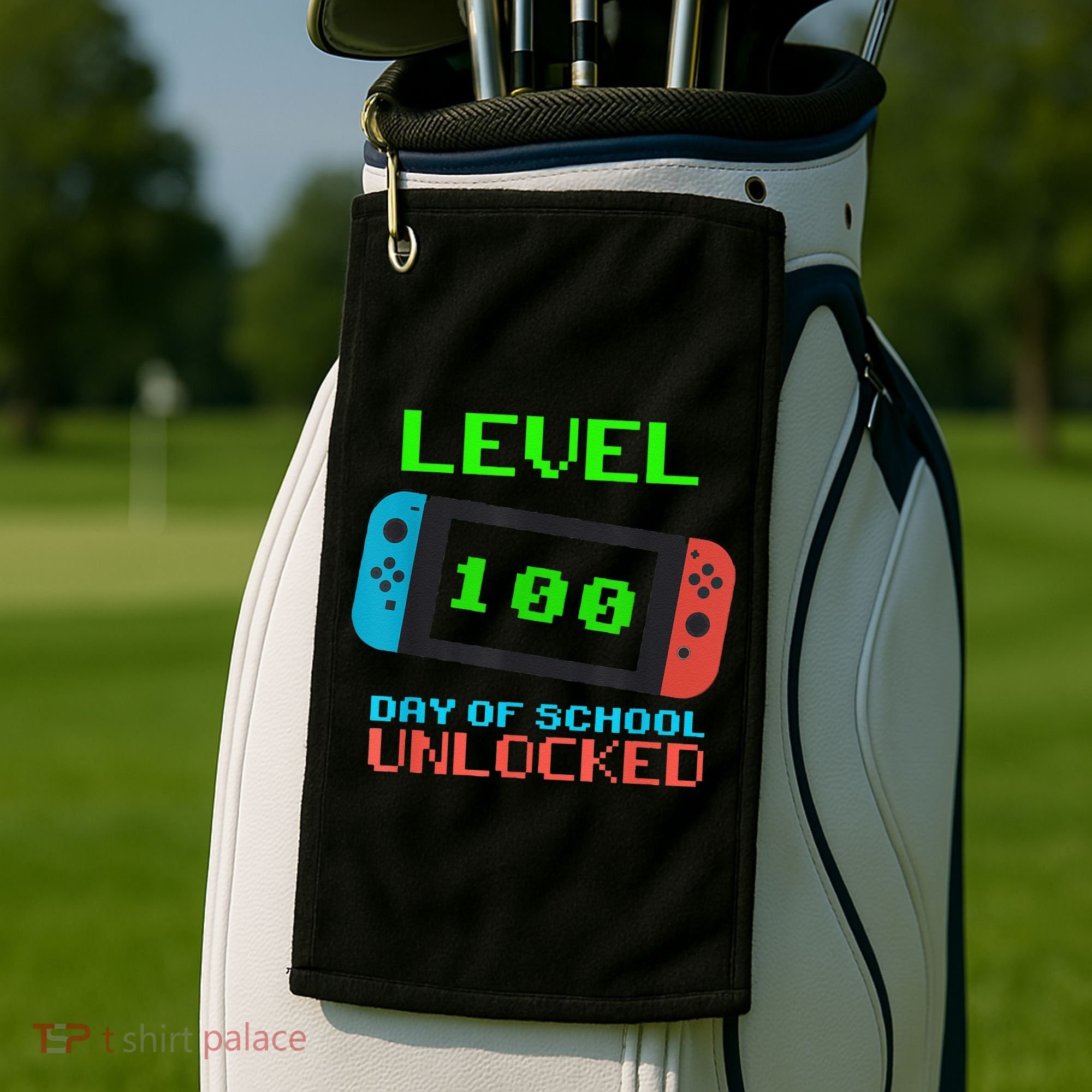 Level 100 Days Of School Unlocked Gamer Video Games Golf Towel
