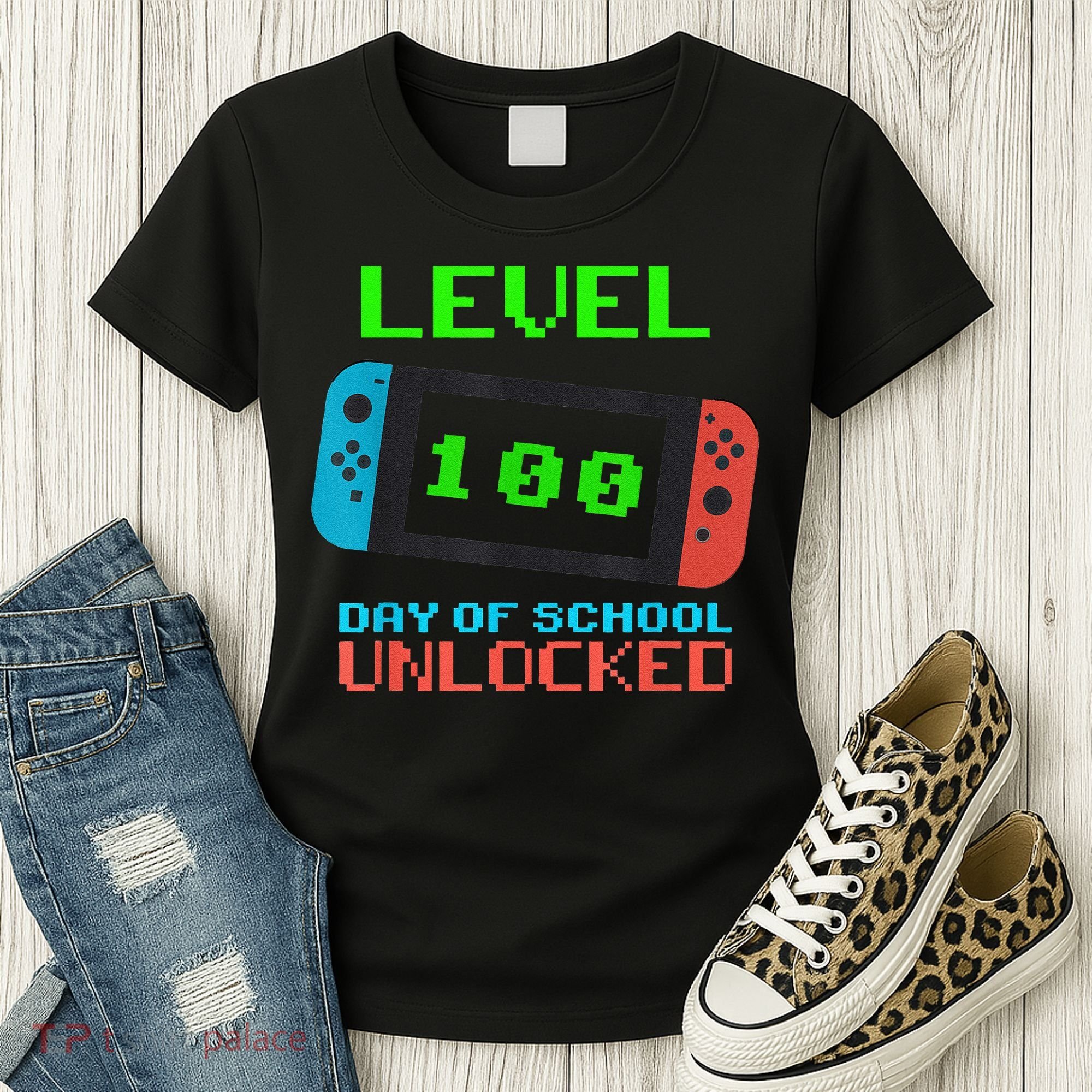 Level 100 Days Of School Unlocked Gamer Video Games Women's T-Shirt