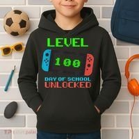 Level 100 Days Of School Unlocked Gamer Video Games Kids Hoodie thumb 2