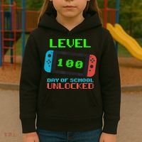 Level 100 Days Of School Unlocked Gamer Video Games Kids Hoodie thumb 3