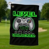 Level 100 Days Of School Unlocked Video Game Golf Towel thumb 1