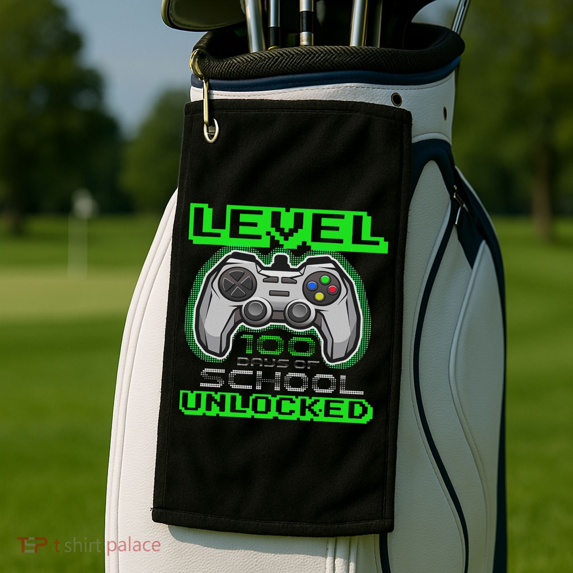Level 100 Days Of School Unlocked Video Game Golf Towel