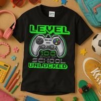 Level 100 Days Of School Unlocked Video Game Kids T-Shirt thumb 3