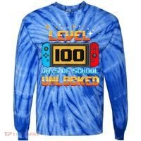 Level 100 Days Of School Unlocked Gamer Funny 100th Day. Tie-Dye Long Sleeve Shirt thumb 0