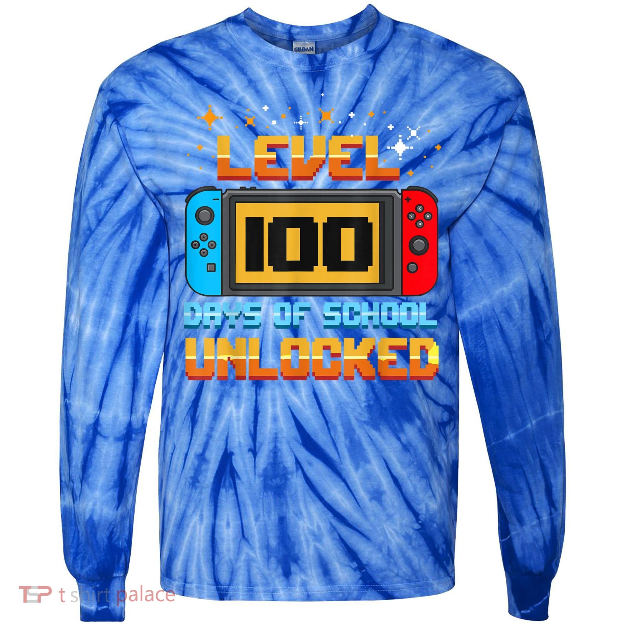Level 100 Days Of School Unlocked Gamer Funny 100th Day. Tie-Dye Long Sleeve Shirt