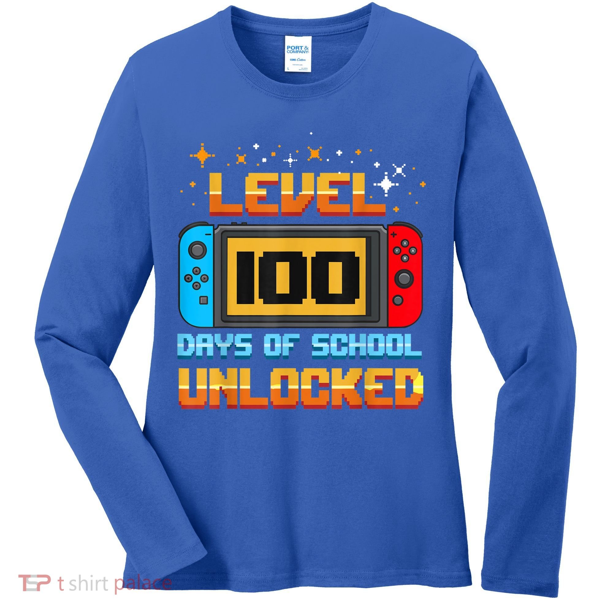 Level 100 Days Of School Unlocked Gamer Funny 100th Day. Women's Long Sleeve Shirt