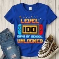 Level 100 Days Of School Unlocked Gamer Funny 100th Day. Women's T-Shirt thumb 3