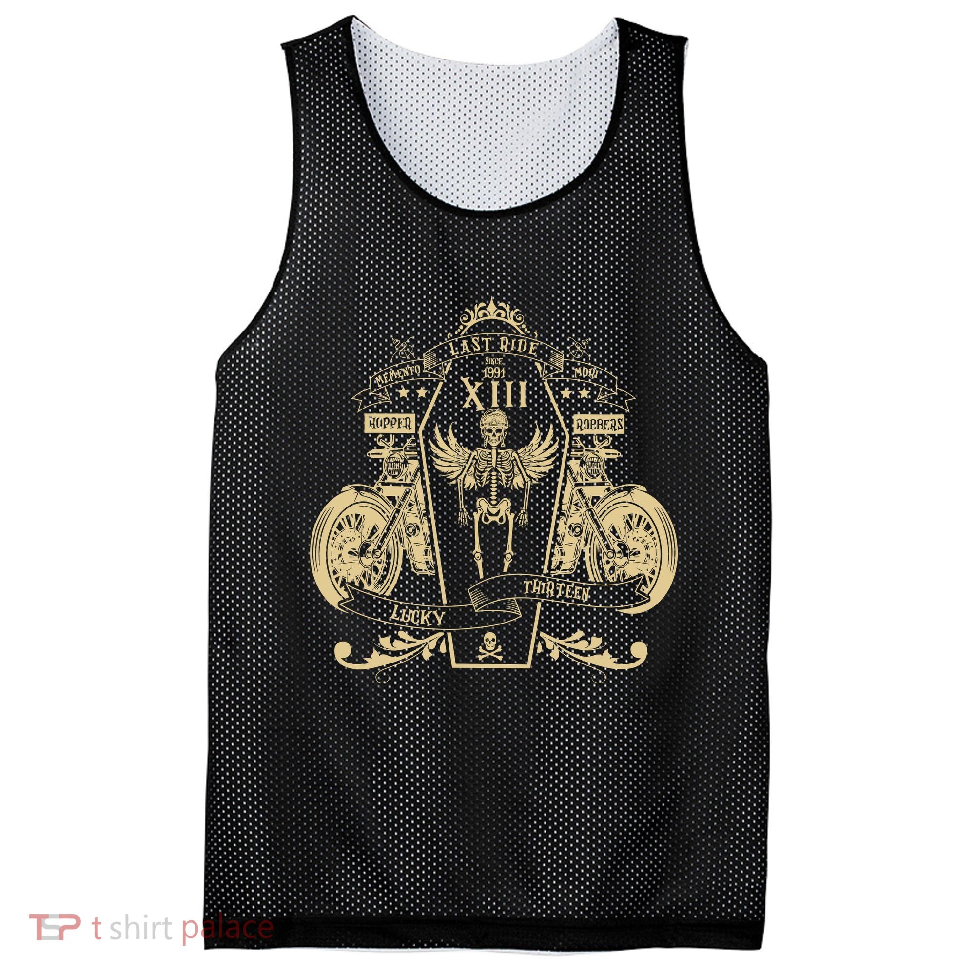 Lucky 13 Thirteen Memento Mori Last Ride Skeleton Biker Mesh Reversible Basketball Jersey Tank