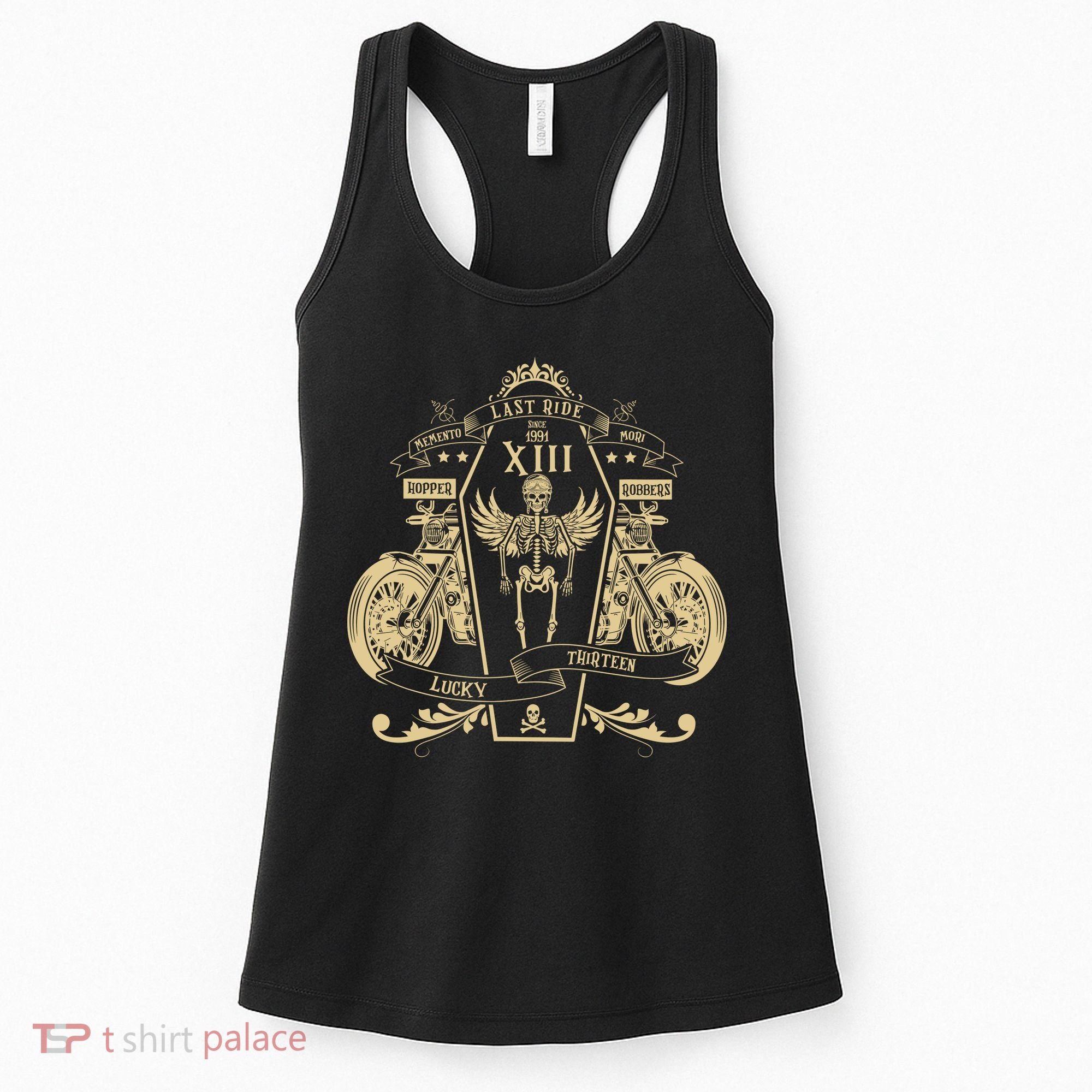Lucky 13 Thirteen Memento Mori Last Ride Skeleton Biker Women's Tank Top