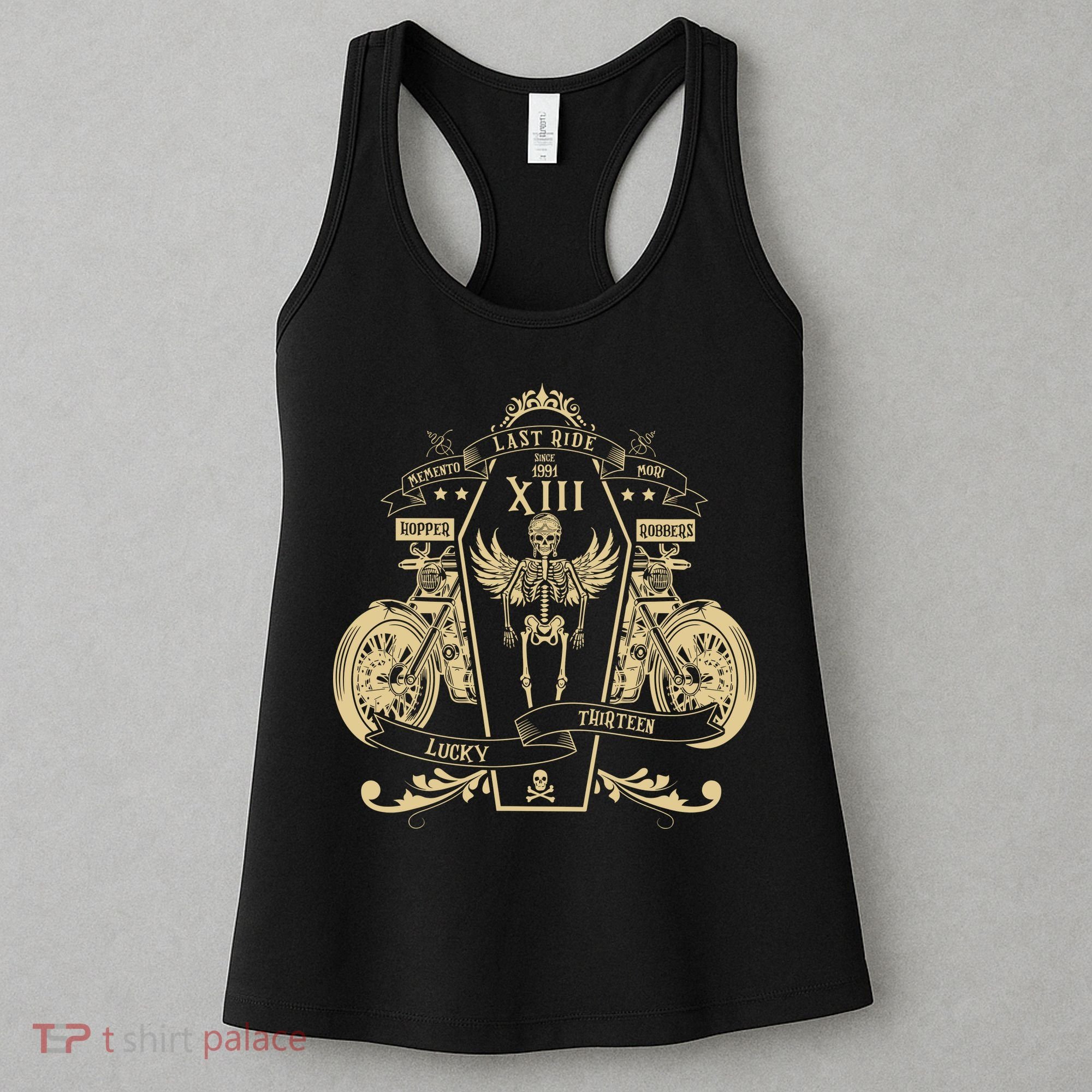 Lucky 13 Thirteen Memento Mori Last Ride Skeleton Biker Women's Tank Top
