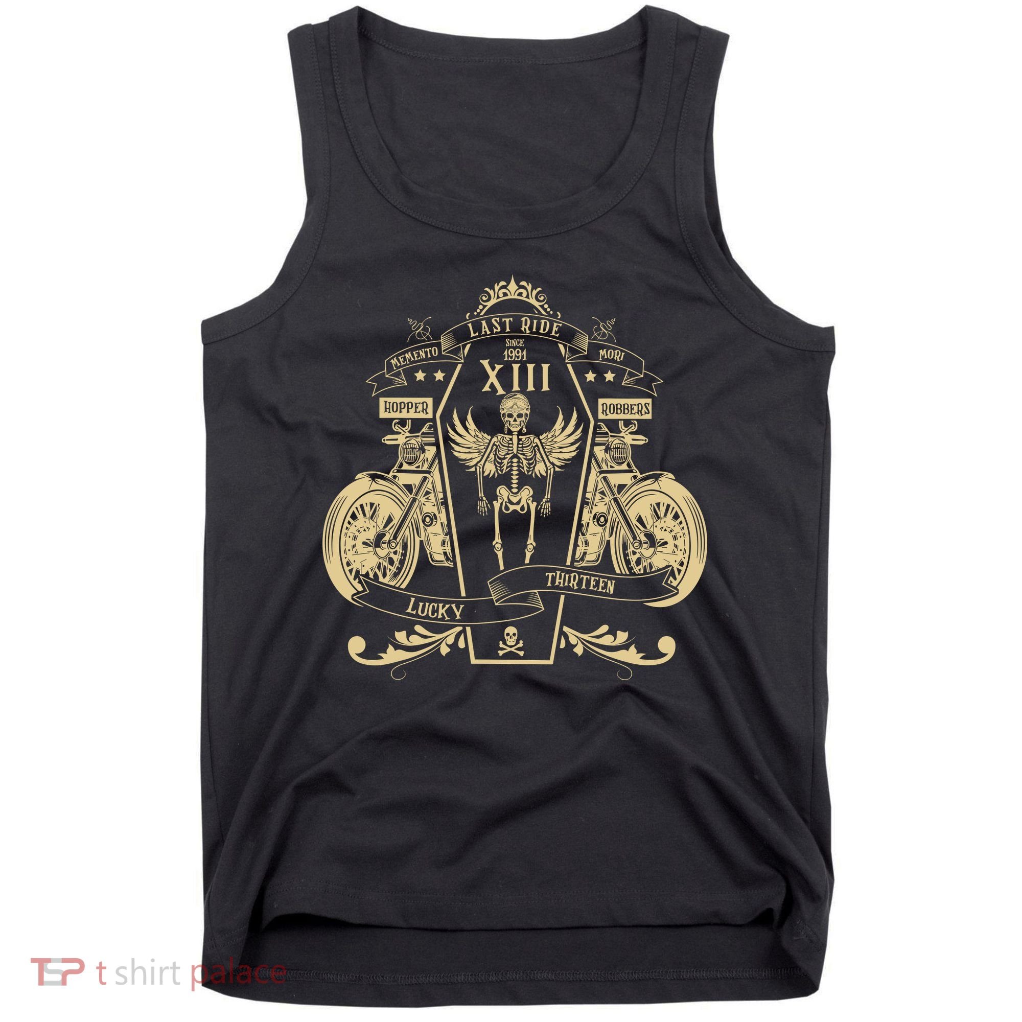 Lucky 13 Thirteen Memento Mori Last Ride Skeleton Biker Tank Top