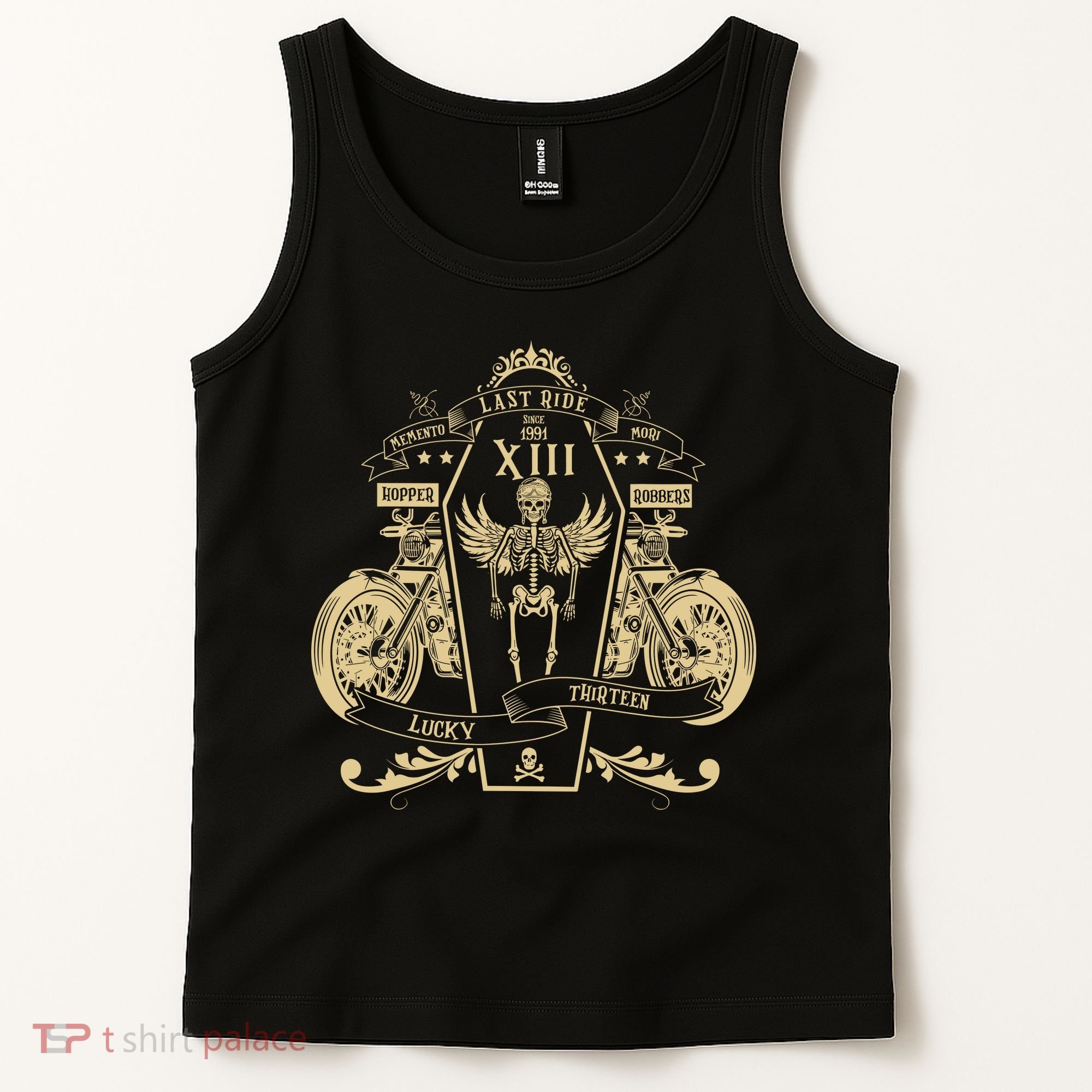 Lucky 13 Thirteen Memento Mori Last Ride Skeleton Biker Tank Top