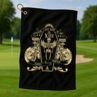 Lucky 13 Thirteen Memento Mori Last Ride Skeleton Biker Golf Towel thumb 1