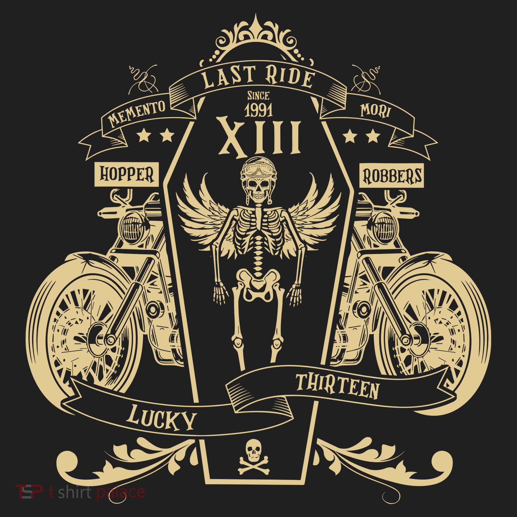 Lucky 13 Thirteen Memento Mori Last Ride Skeleton Biker Golf Towel