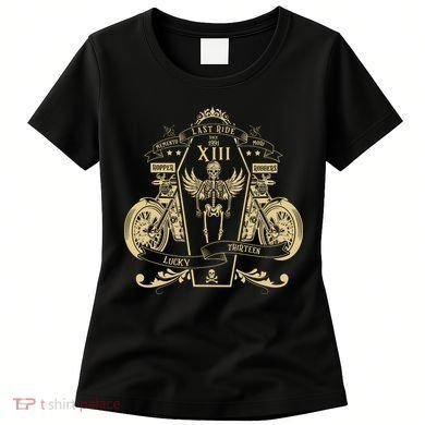Lucky 13 Thirteen Memento Mori Last Ride Skeleton Biker Women's T-Shirt