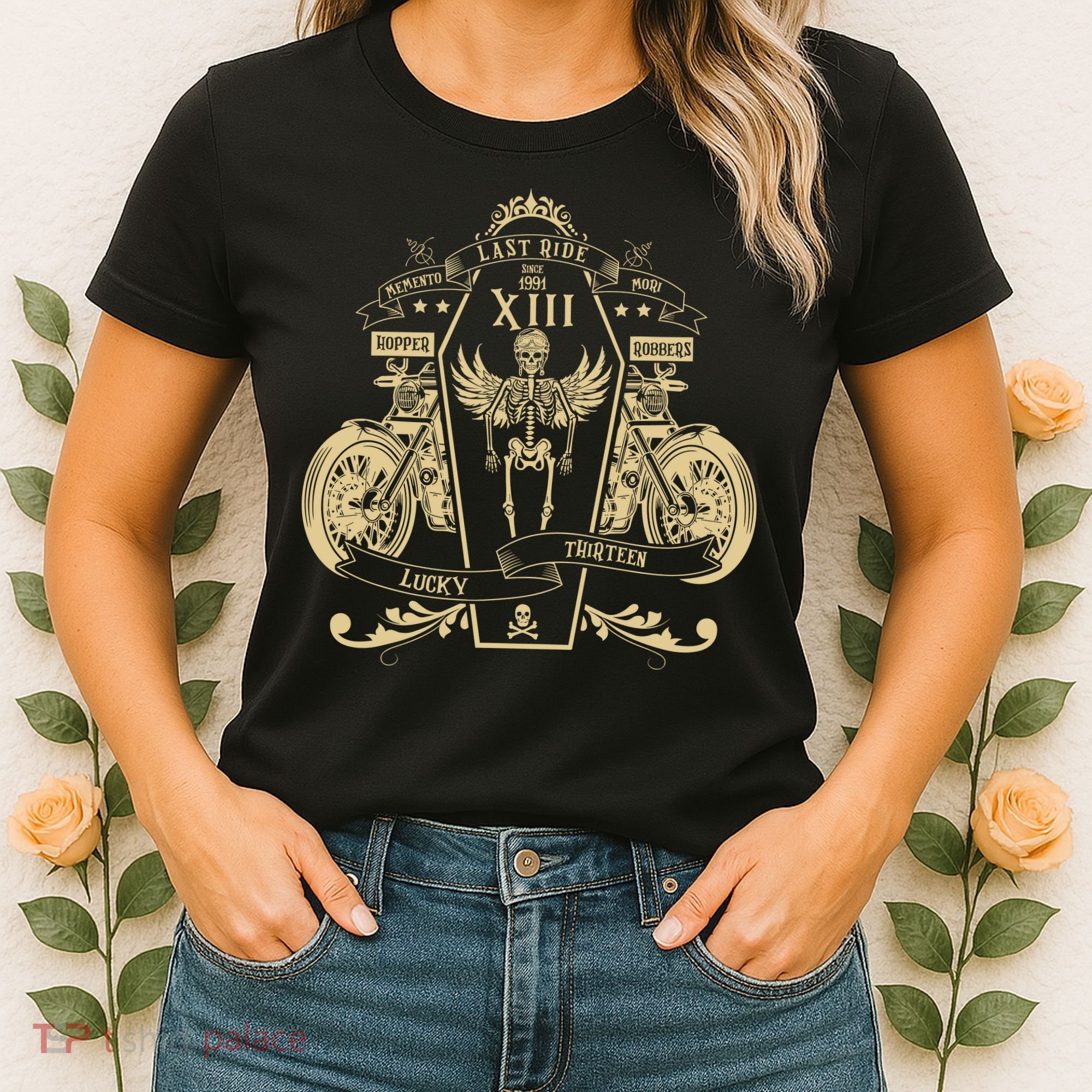 Lucky 13 Thirteen Memento Mori Last Ride Skeleton Biker Women's T-Shirt