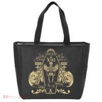 Lucky 13 Thirteen Memento Mori Last Ride Skeleton Biker Tote Bag thumb 0