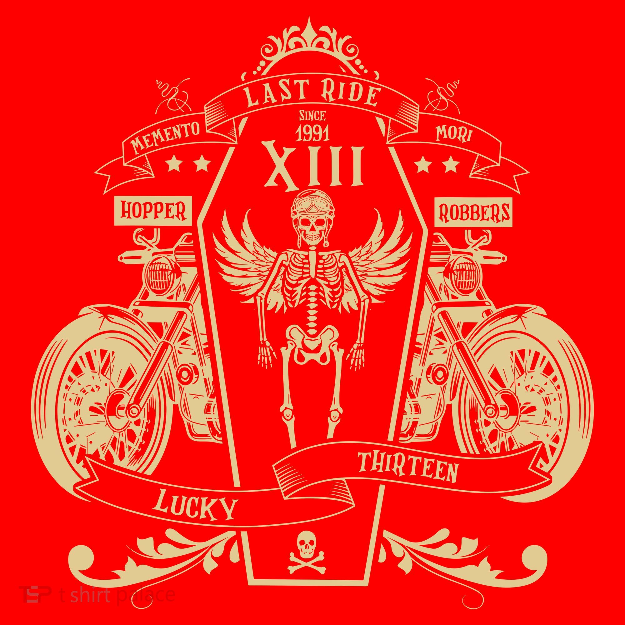 Lucky 13 Thirteen Memento Mori Last Ride Skeleton Biker Santa Hat
