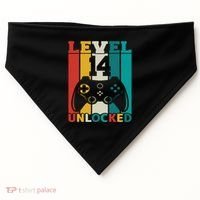 Level 14 Unlocked Video Game 14th Birthday Gamer Gift USA-Made Doggie Bandana thumb 0