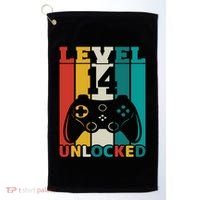 Level 14 Unlocked Video Game 14th Birthday Gamer Gift Golf Towel thumb 0