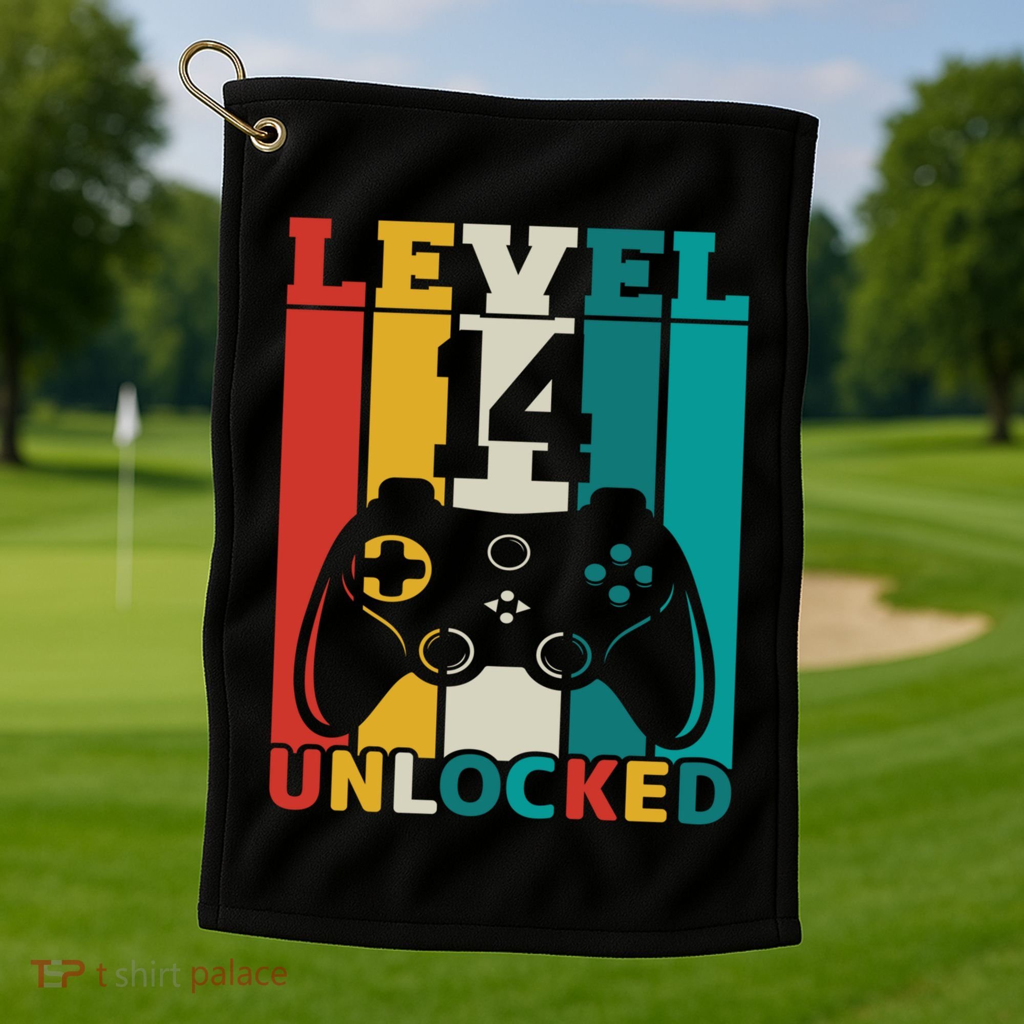 Level 14 Unlocked Video Game 14th Birthday Gamer Gift Golf Towel