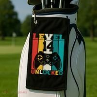 Level 14 Unlocked Video Game 14th Birthday Gamer Gift Golf Towel thumb 2